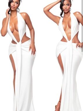 YAGI BELIZE BLANCO PLUNGE DRESS